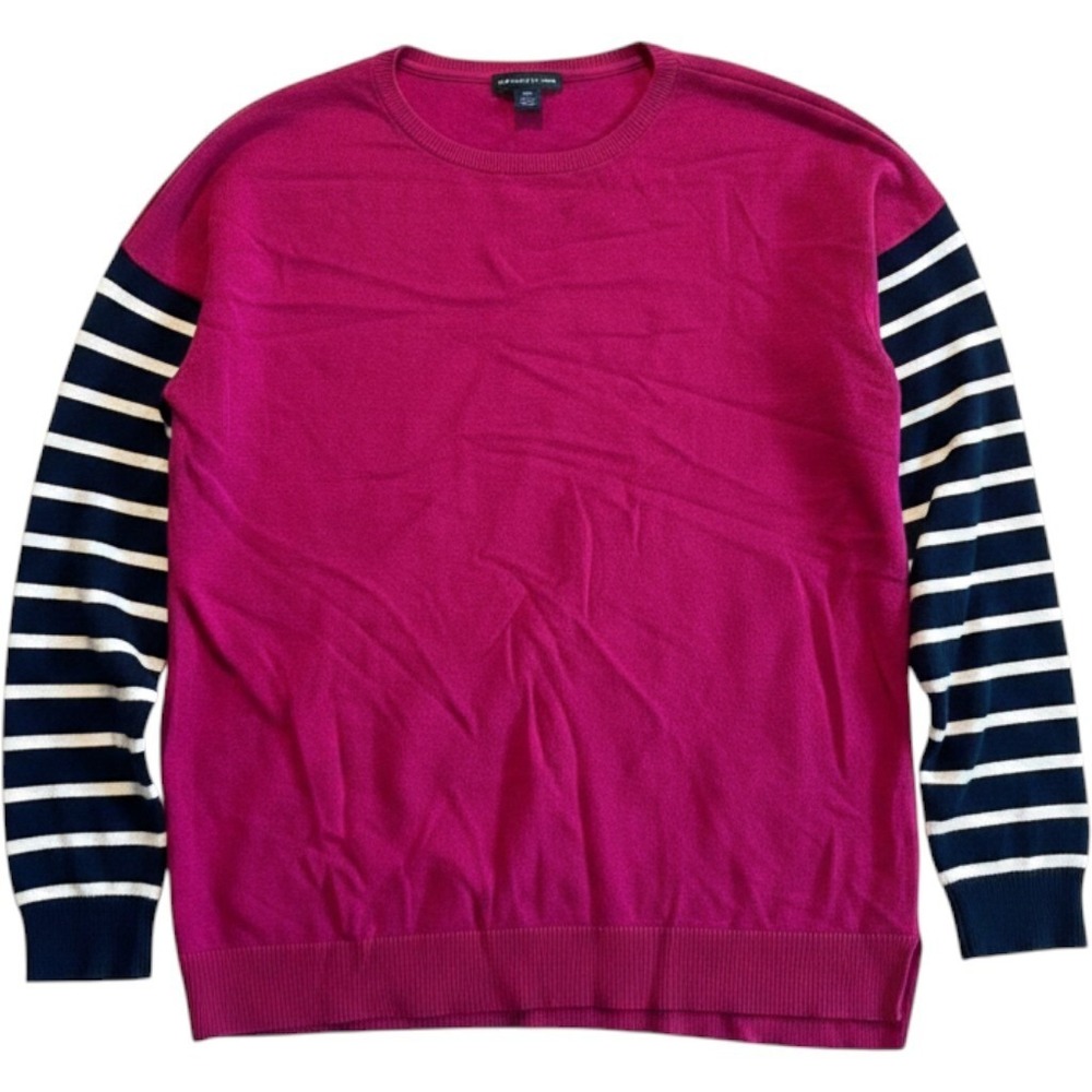 American Living Magenta Pink Striped Sleeve Cotton Modal Sweater Womens Large